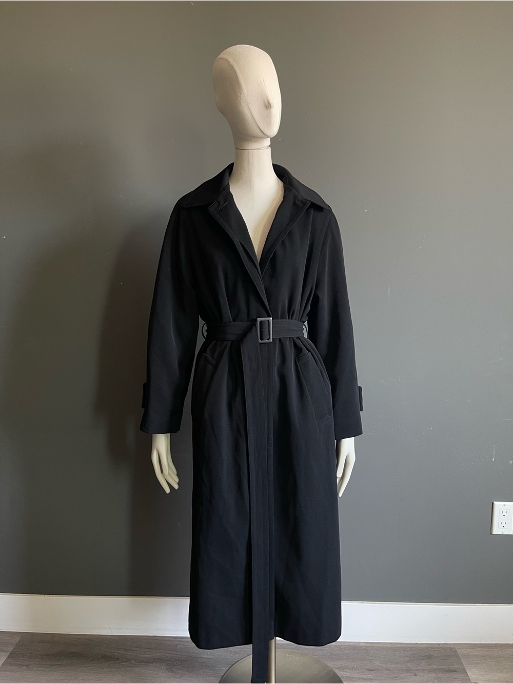 Hilary Radley Black Maxi Trench Coat Wool Blend Removable Liner Belted Women's 6